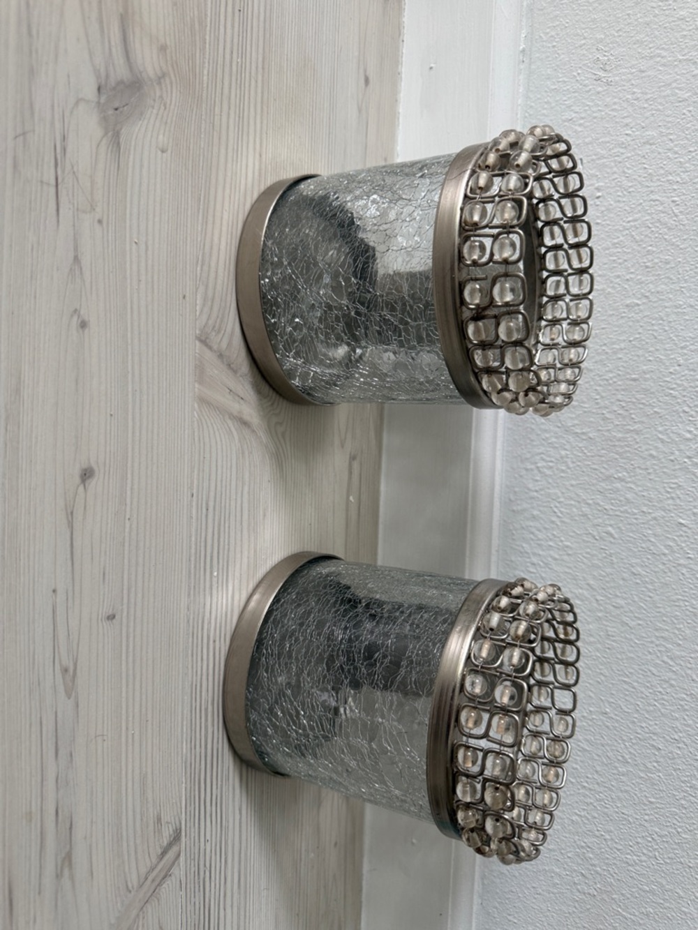 Set of 2 Decorative Mercury Glass Candle Sconces with Crystal Rim